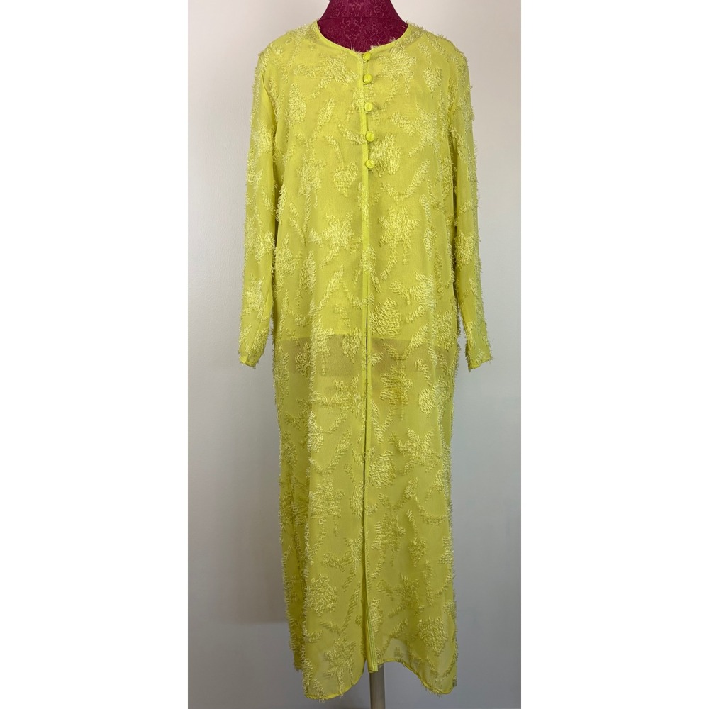 LA Design Fashion Duster Tank Set Medium Chartreuse Sheer Artsy Maxi Cardigan